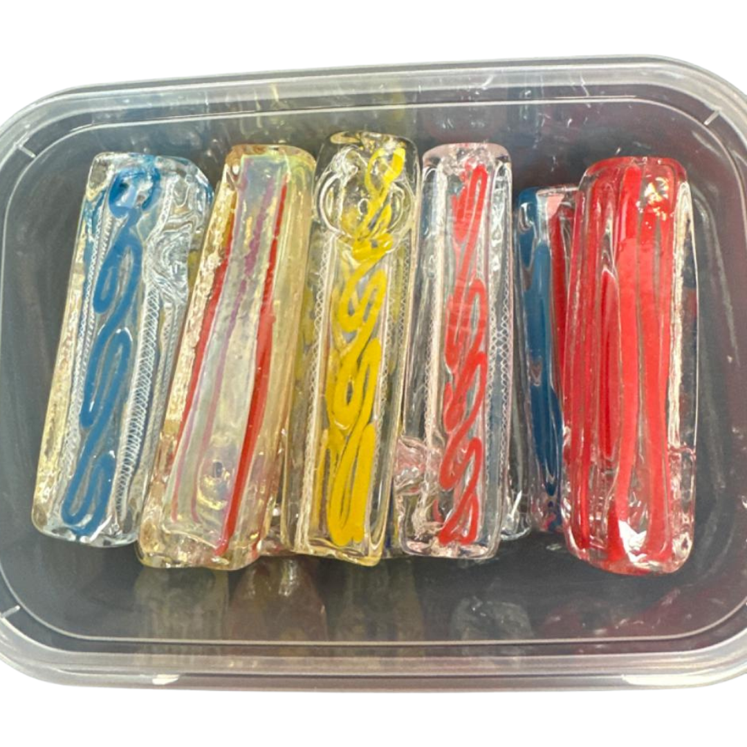 3.5 INCHES FANCY GLASS HAND PIPE | ASSORTED DESIGNS AND COLORS - PACK OF 10