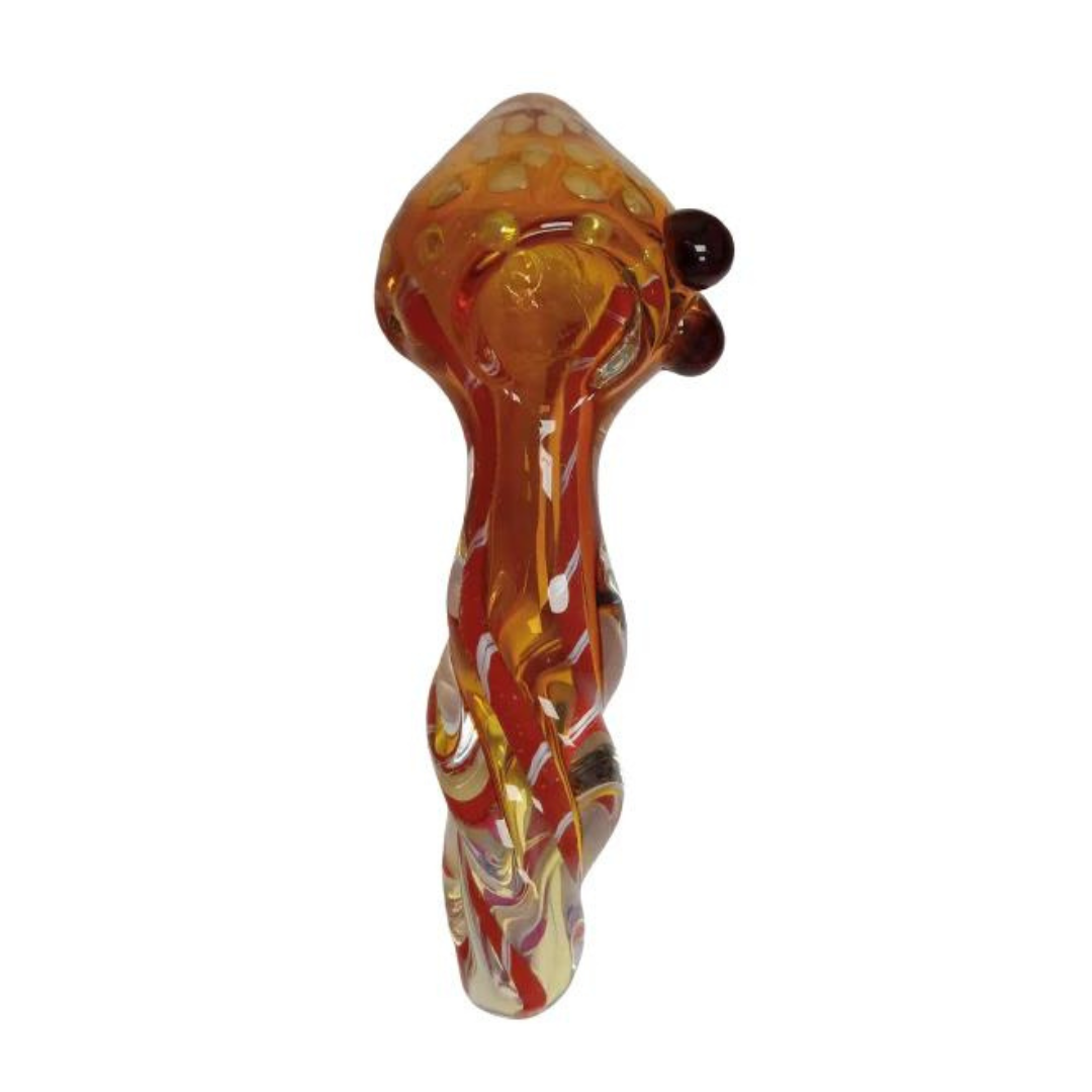 FRIT SPIRAL MASHROOM SHAPED ORANGE 5 INCHES HAND PIPE | ASSORTED - PACK OF 4