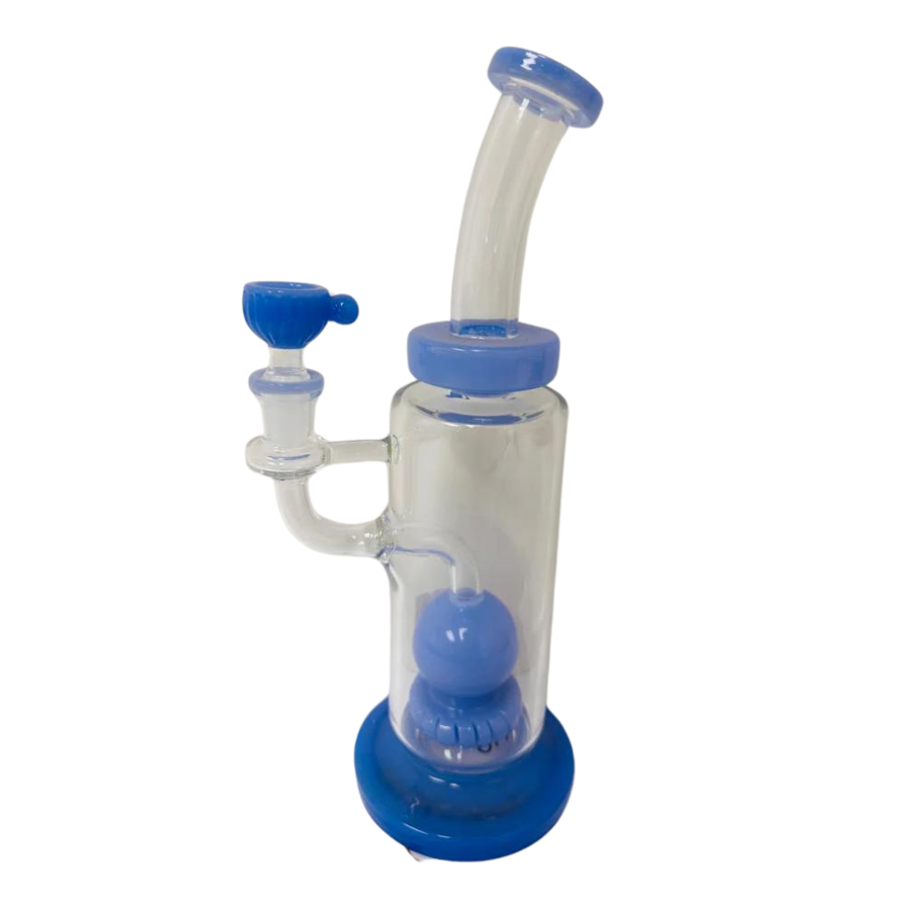 BLUE BENT NECK PERCOLATOR GLASS WATERPIPE