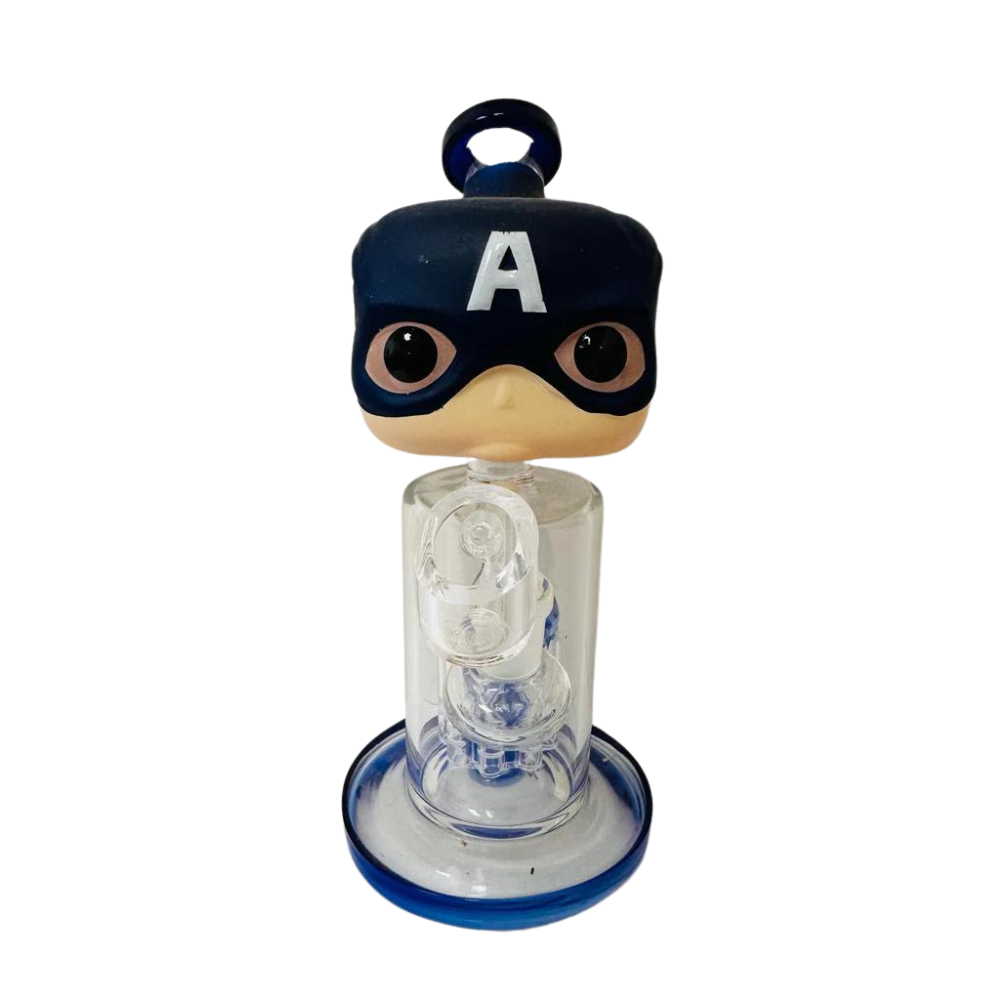 8.5 INCHES CAPTAIN AMERICA DARK BLUE GLASS TREE PERCOLATOR WATERPIPE  (WP8)