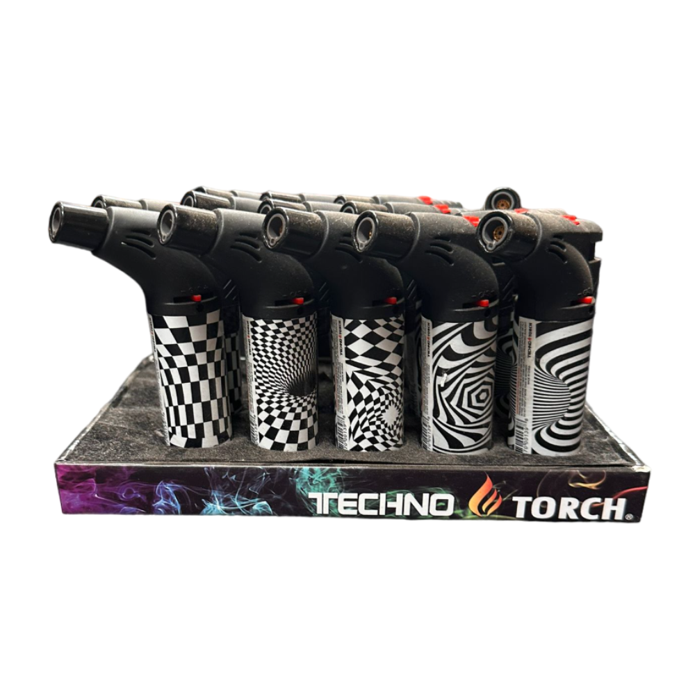 TECHNO TORCH WHITE AND BLACK DESIGN LIGHTER - PACK OF 15