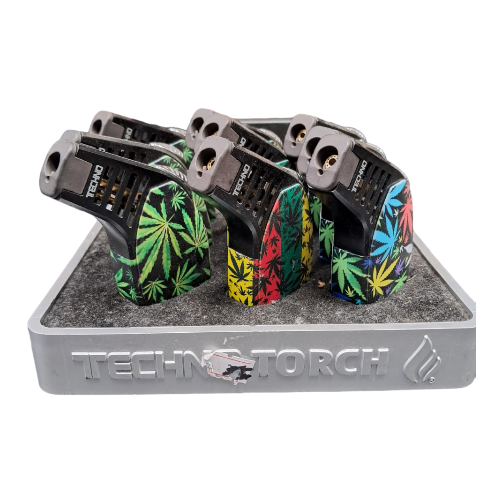TECHNO TORCH LEAF DESIGN SINGLE FLAME LIGHTER - PACK OF 9