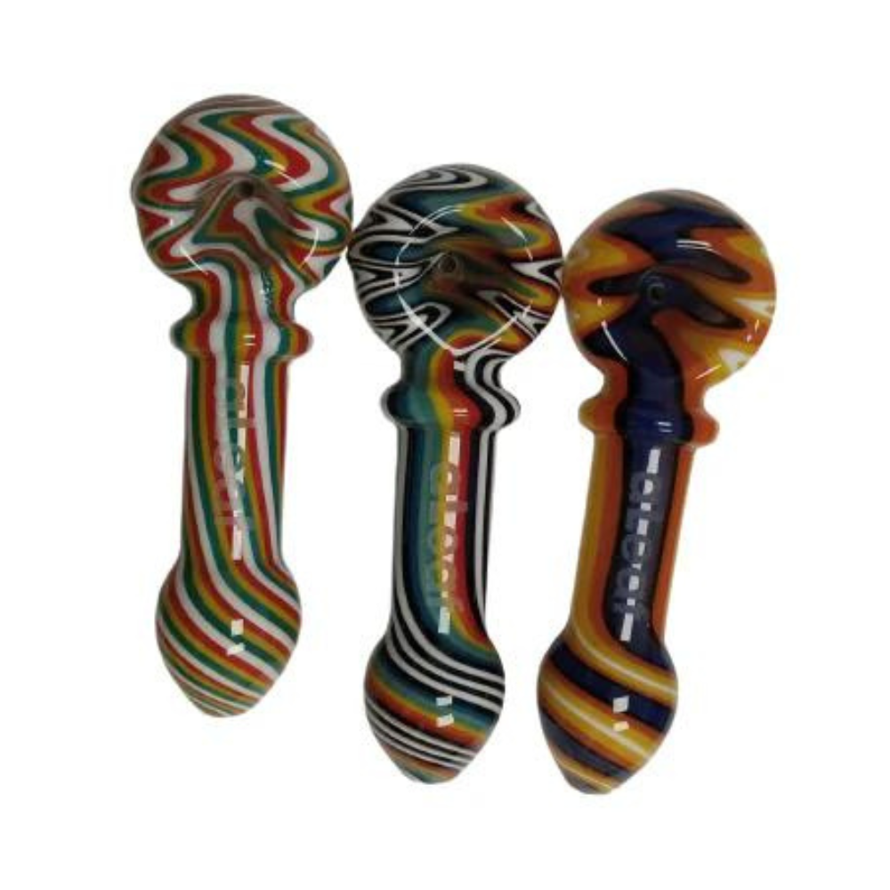 4 INCHES SANDBLASTED WIG WAG GLASS HAND PIPE ASSORTED - PACK OF 6