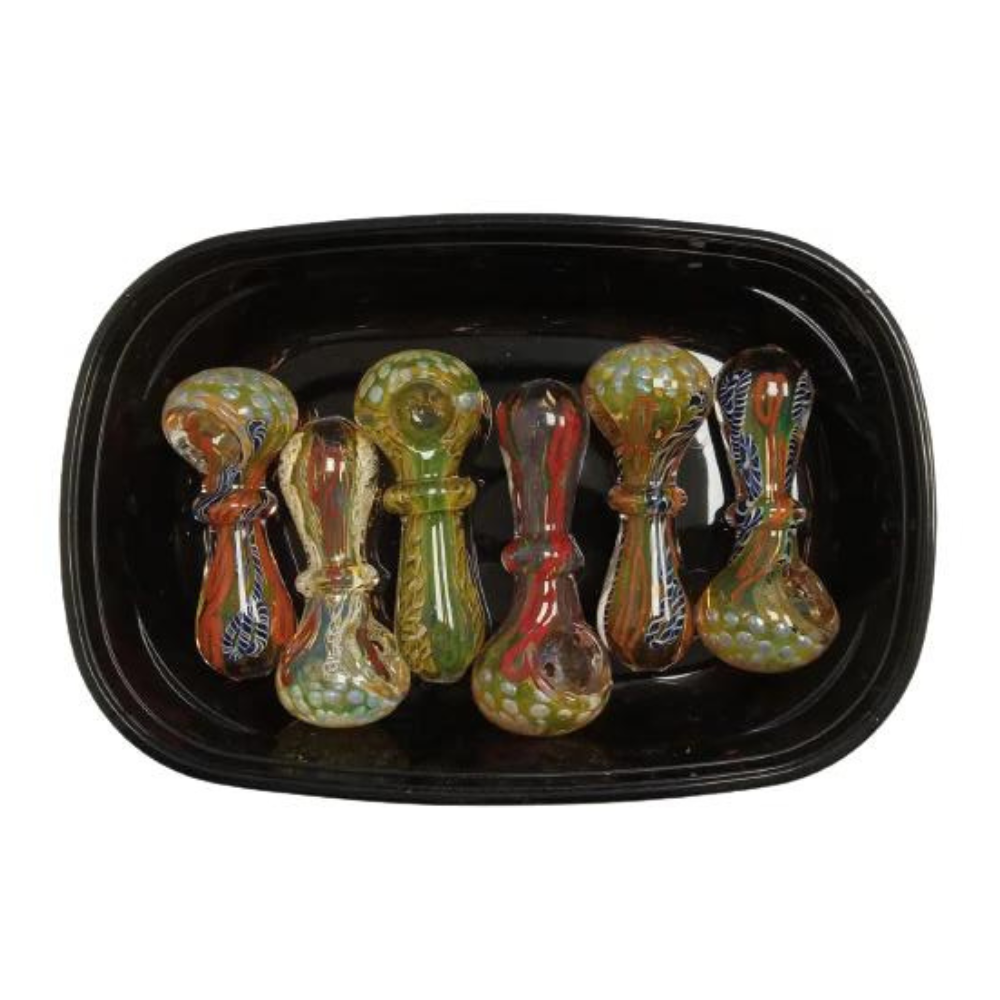 MULTICOLOR 3.5 INCHES AND 3.75 INCHES GLASS HAND PIPE (SPOON) HP 5 ASSORTED - PACK OF 6