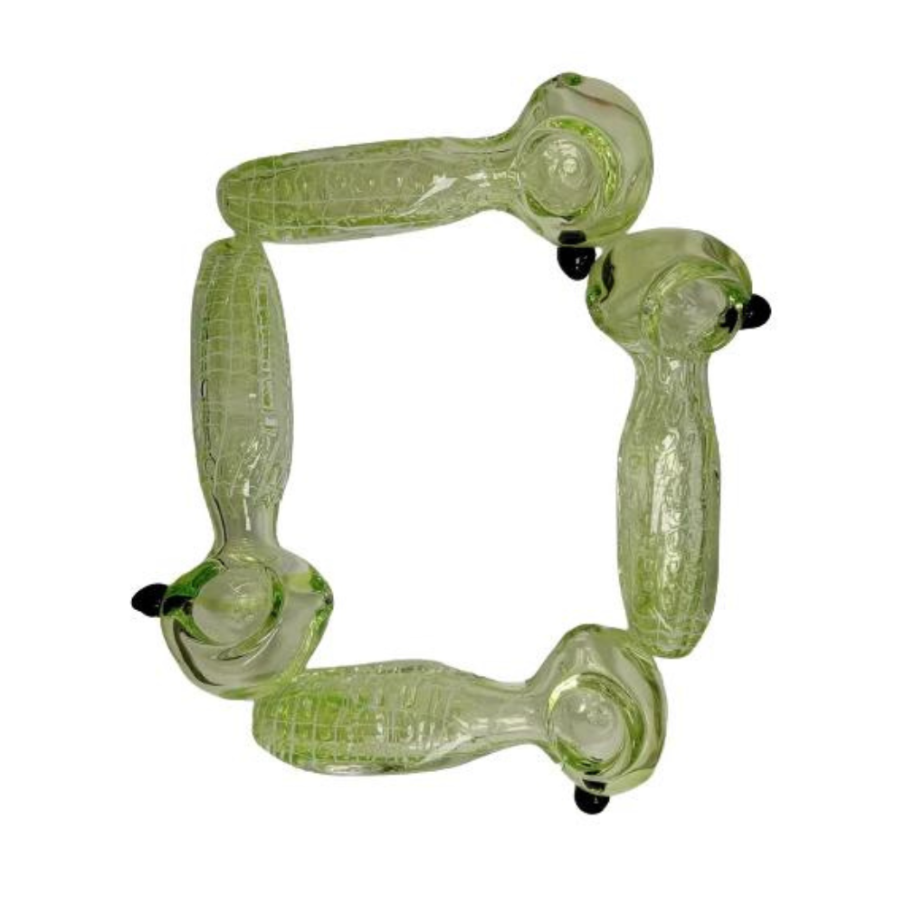 GREEN 4.25 INCHES AND 4 INCHES GLASS HAND PIPE (SPOON)  ASSORTED - PACK OF 5 (HP16)