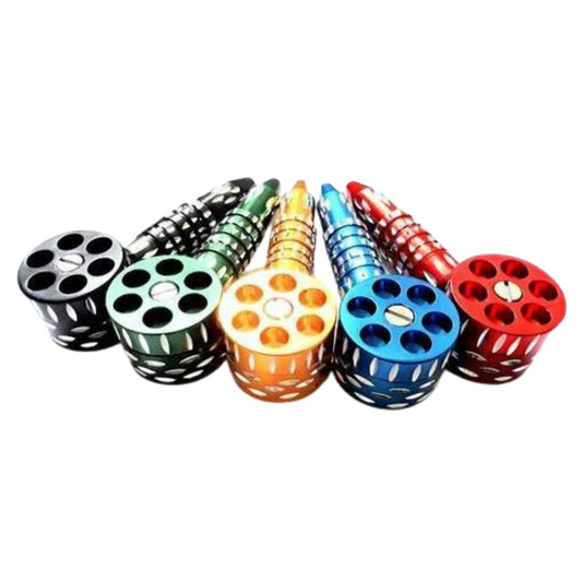 4.5 INCHES METAL REVOLVER MULTI BOWL SMOKING PIPE 6 BOWLS | ASSORTED COLORS - PACK OF 6