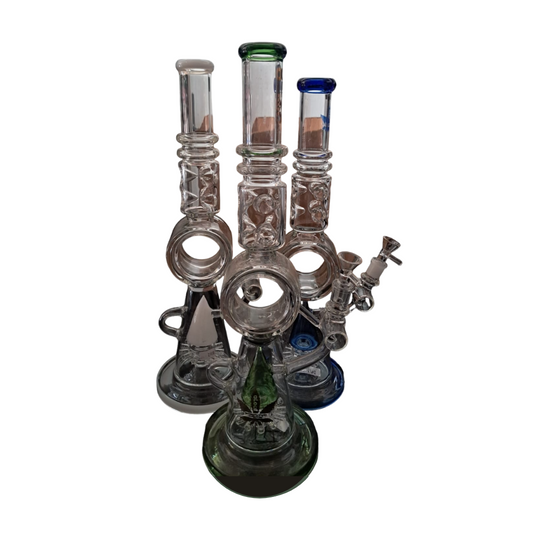 ALEAF 16 INCHES SWISS PERC WITH DONUT RECYCLER HEAVY GLASS WATER PIPE - ASSORTED COLORS