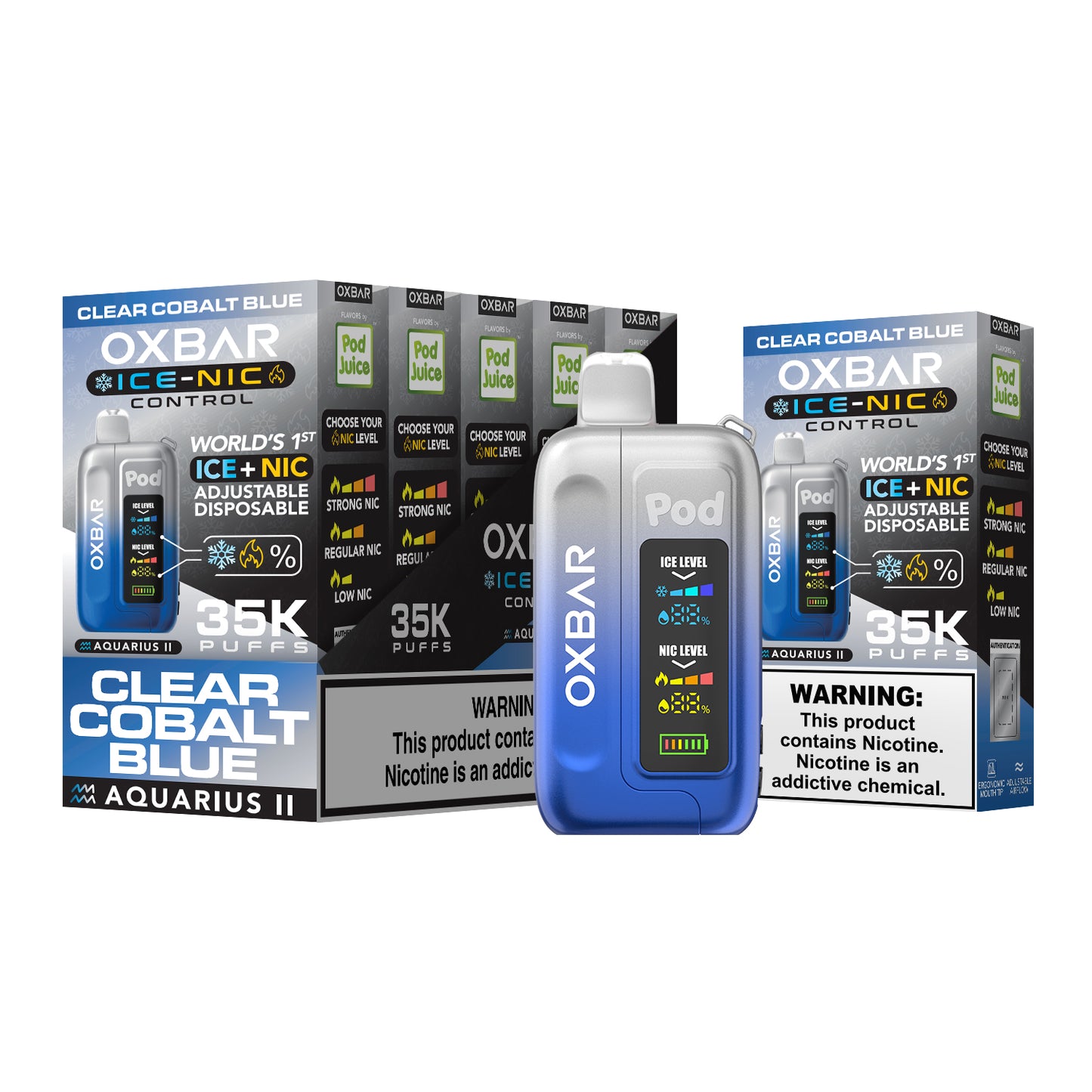 OXBAR ICE-NIC CONTROL WORLD'S 1ST ICE+NIC ADJUSTABLE 35000 PUFFS DISPOSABLE - DISPLAY OF 5