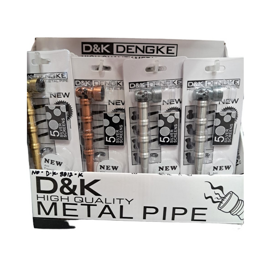 D & K DENGKE 3 INCHES HIGH QUALITY GLASS HAND PIPE WITH SKULL METAL BOWL - PACK OF 24