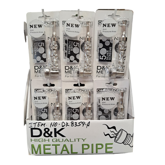 D & K DENGKE 3 INCHES HIGH QUALITY SILVER WITH THREE ETCHED SKULL HAND PIPE - PACK OF 24
