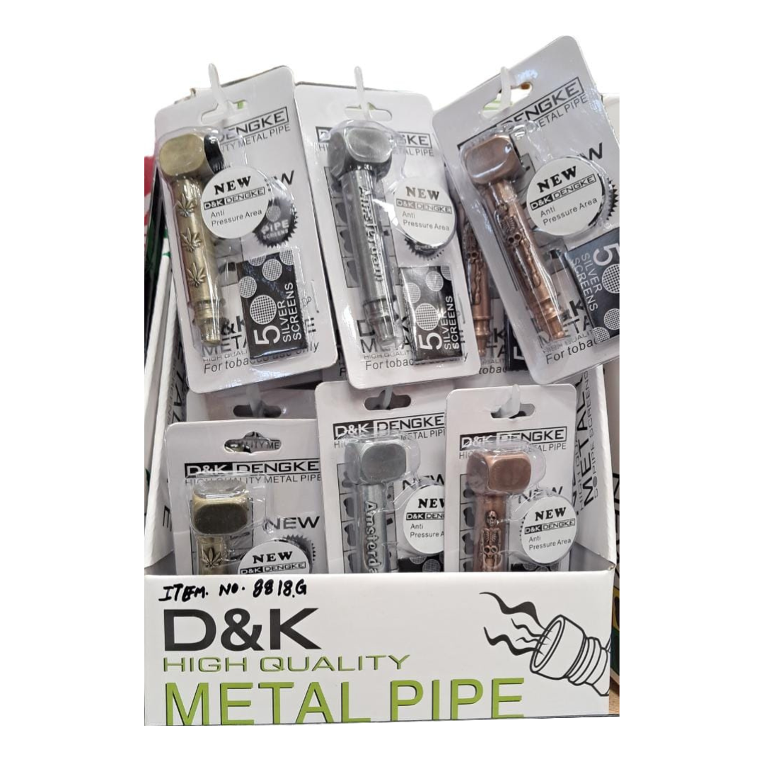 D & K DENGKE 3 INCHES HIGH QUALITY SQUARE HEAD WITH SKULL AND AMSTERDAM ETCHED HAND PIPE - PACK OF 24