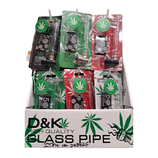 D & K DENGKE HIGH QUALITY GLASS TUBE AND METAL HEAD HAND PIPE - PACK OF 24