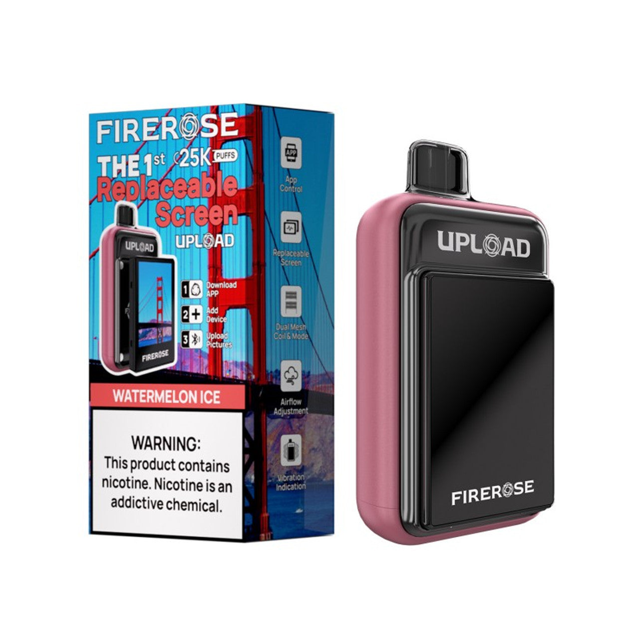 FIREROSE UPLOAD - THE 1ST REPLACEABLE SCREEN DISPOSABLE VAPE 25000 PUFFS - PACK OF 5