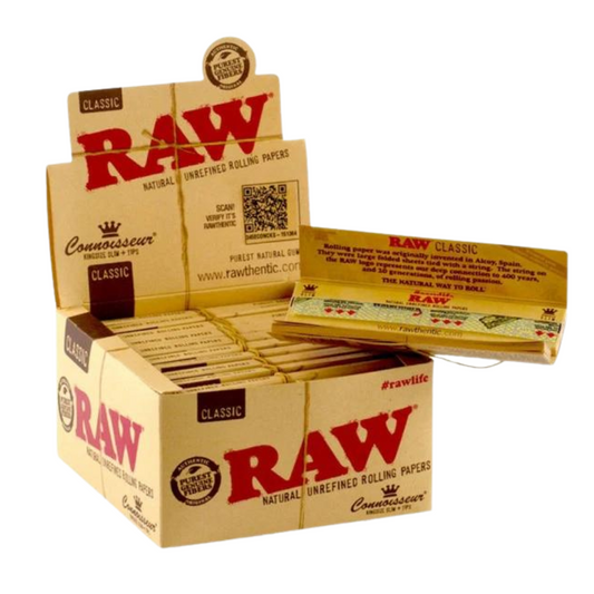 RAW CONNOISSEUR CLASSIC KINGSIZE SLIM WITH TIPS - PACK OF 24