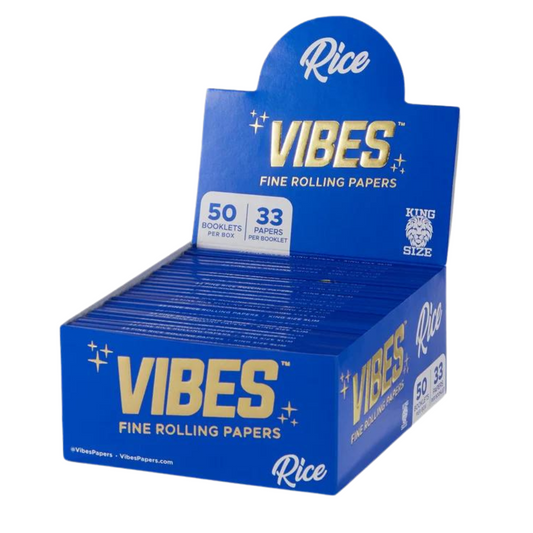 VIBES RICE FINE ROLLING PAPERS 50 BOOKLETS PER BOX / 33 SHEETS PER BOOKLET