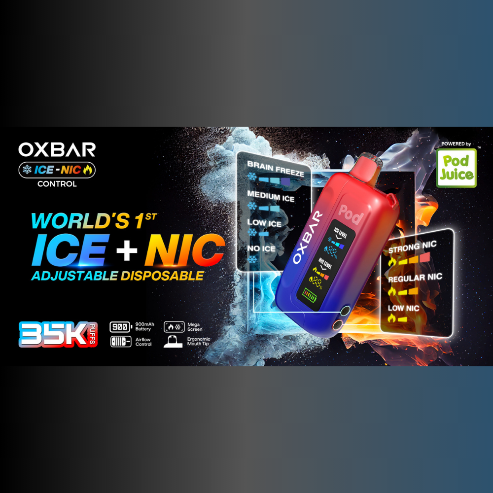 OXBAR ICE-NIC CONTROL WORLD'S 1ST ICE+NIC ADJUSTABLE 35000 PUFFS DISPOSABLE - DISPLAY OF 5