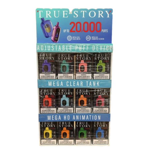 TRUE STORY DISPOSABLE VAPE WITH ACRYLIC DISPLAY 20000 PUFFS - PACK OF 60