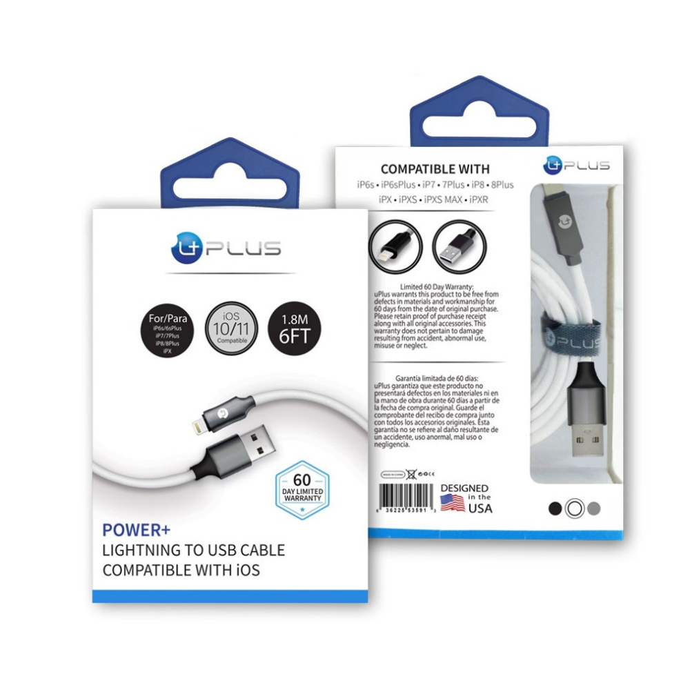 UPLUS POWER+ I PHONE TO USB CABLE 6FT - WHITE