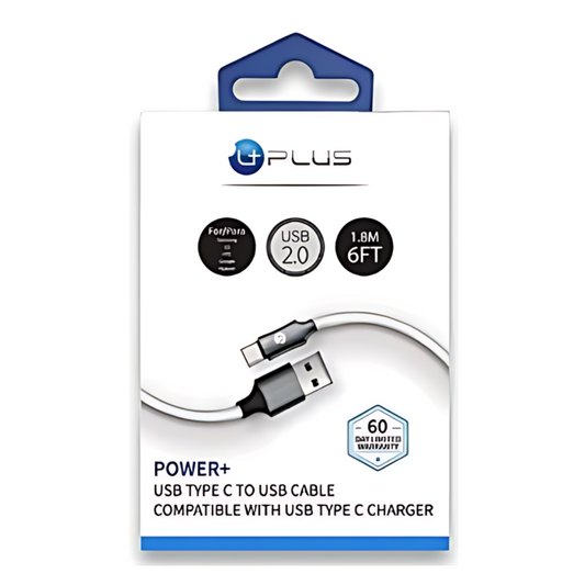 UPLUS POWER+ USB TYPE C TO USB CABLE 6FT - WHITE