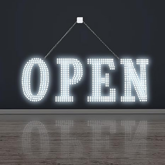 BUSINESS IMAGE SIGN OPEN 10000K WHITE - 30 x 10 INCHES