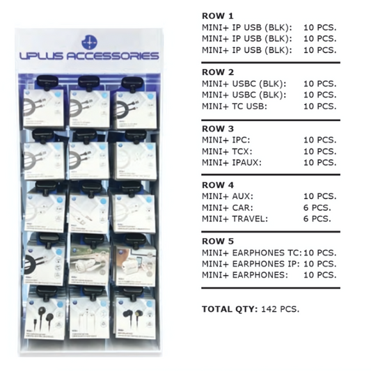 UPLUS ACCESSORIES COUNTER DISPLAY (CHARGES IPHONE, TYPE-C, CAR CHARGERS, HEADPHONES) - DISPLAY OF 142