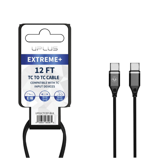 UPLUS EXTREME+ 12 FT TYPE-C TO TYPE-C CABLE - BLACK