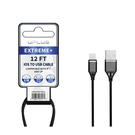 UPLUS EXTREME+ 12FT IPHONE TO USB CABLE - BLACK