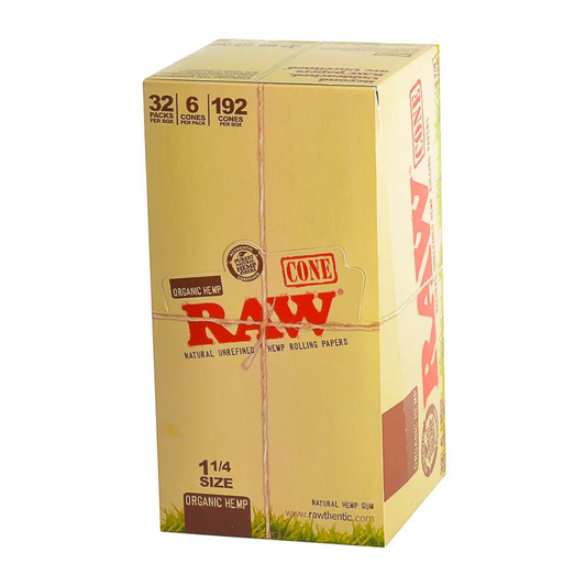 RAW ORGANIC 1 1/4 SIZE NATURAL UNREFINED HEMP ROLLING PAPERS |PACK OF 6 EACH - DISPLAY OF 32