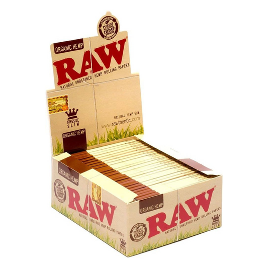 RAW ORGANIC HEMP KING SIZE SLIM NATURAL UNREFINED HEMP ROLLING PAPERS - PACK OF 50