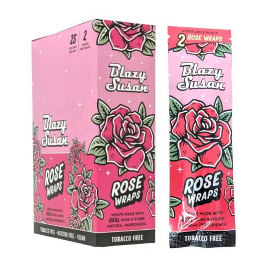 BLAZY SUSAN ROSE PRE-ROLL WRAPS MADE WITH REAL ROSE PACK OF 2 - DISPLAY OF 25