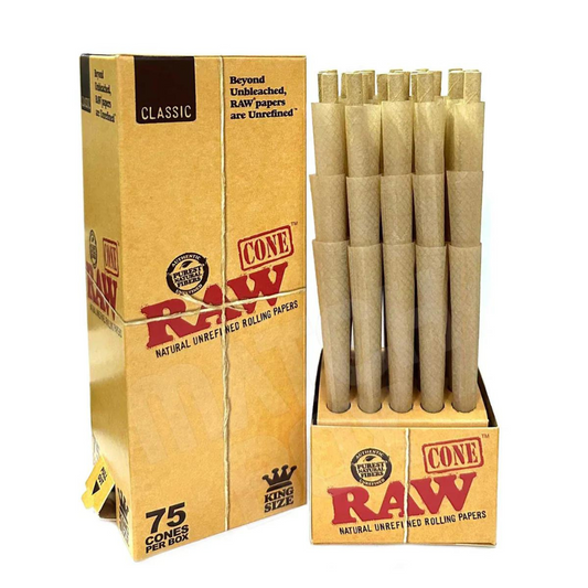 RAW CLASSIC KING SIZE NATURAL UNREFINED CONES - PACK OF 75