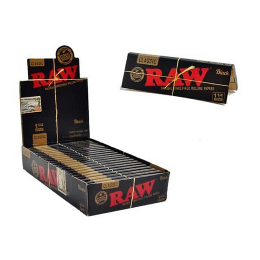 RAW BLACK 1 1/4 SIZE CLASSIC NATURALLY SLOW BURNING ROLLING PAPERS - PACK OF 24