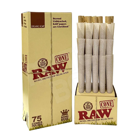 RAW ORGANIC HEMP KING SIZE NATURAL UNREFINED HEMP CONES - PACK OF 75