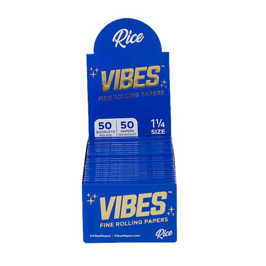 VIBES RICE 1 1/4 SIZE FINE ROLLING PAPERS 50 BOOKLETS PER BOX / 50 SHEETS PER BOOKLET