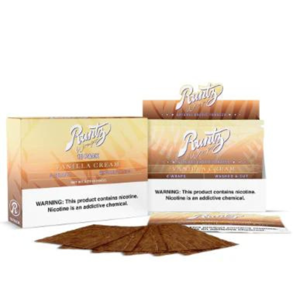 RUNTZ WRAPS WASHED AND CUT BROADLEAF TOBACCO PACK OF 6 EACH - DISPLAY OF 10