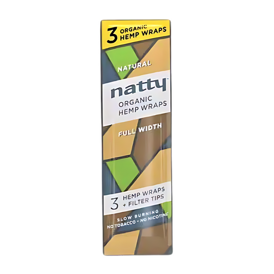 NATTY HEMP WRAPS + FILTER TIPS FULL WIDTH PACK OF 3 EACH - DISPLAY OF 15