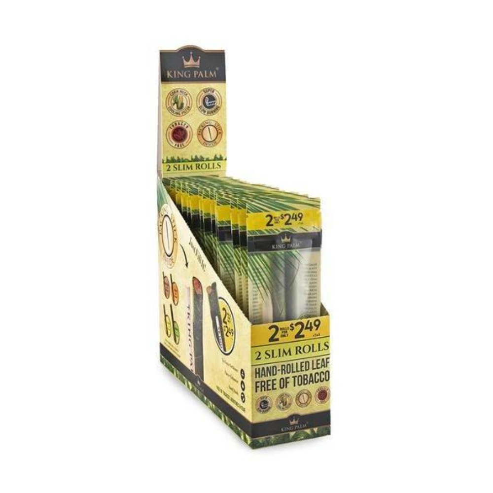 KING PALM SUPER SLOW BURNING SLIM SIZE ROLLS PACK OF 2 - DISPLAY OF 20