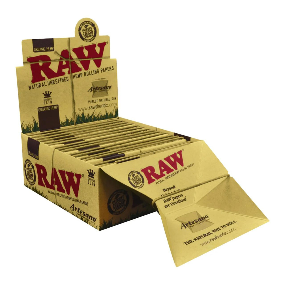 RAW CLASSIC KING SIZE SLIM NATURAL UNREFINED ROLLING PAPERS - PACK OF 15