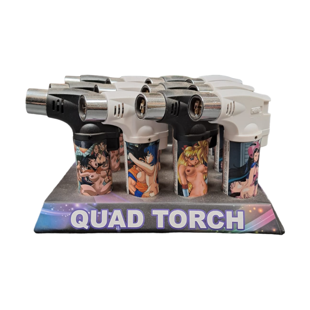 TECHNO TORCH MULTI CHARACTERED DESIGN QUAD FLAME LIGHTER - PACK OF 12