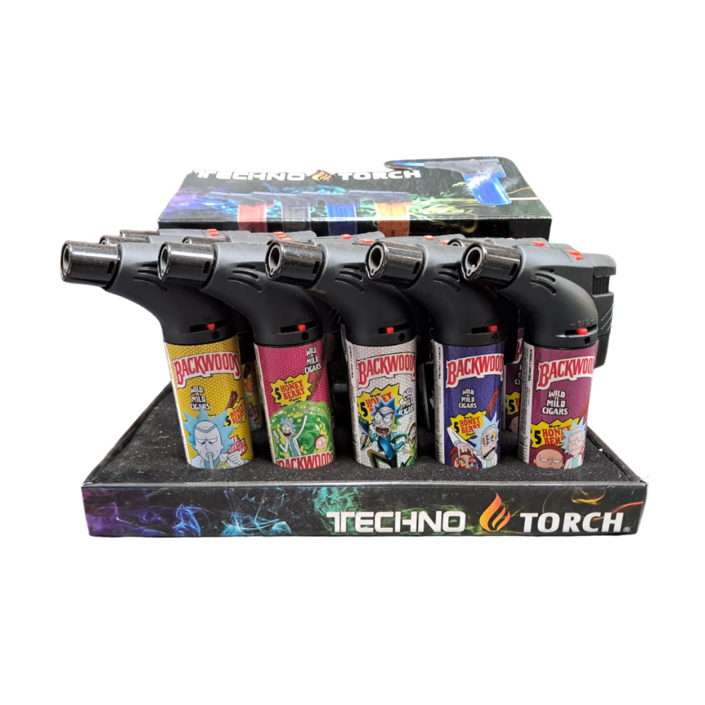 TECHNO TORCH BACKWOODS MIXED DESIGN SINGLE FLAME LIGHTERS - PACK OF 15