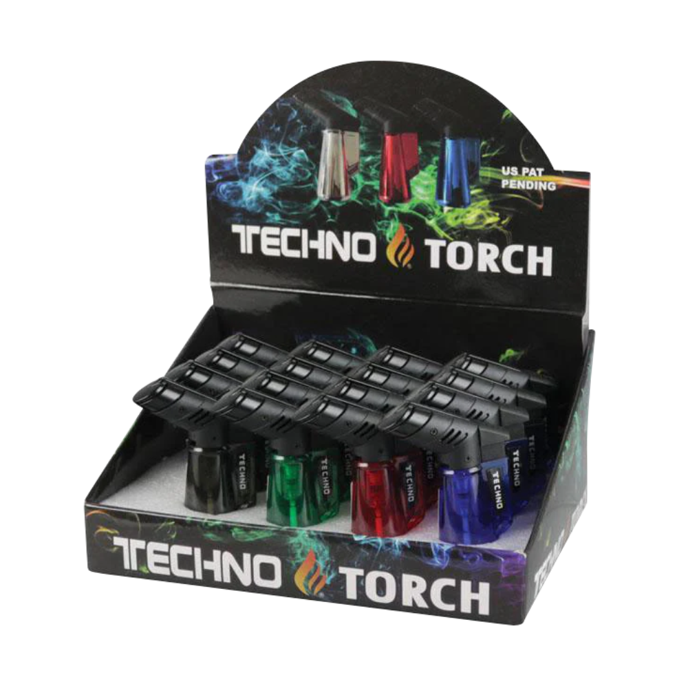 TECHNO TORCH CLEAR GLASS MULTICOLORED LIGHTER - PACK OF 16