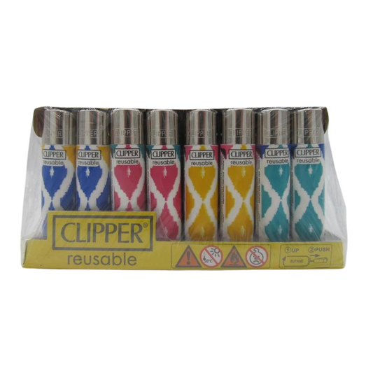 CLIPPER REUSABLE AND REFILLABLE IKAT DESIGN LIGHTER - PACK OF 48