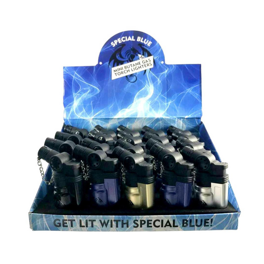 SPECIAL BLUE MINI METAL BUTANE TORCH SINGLE FLAME LIGHTER - PACK OF 20