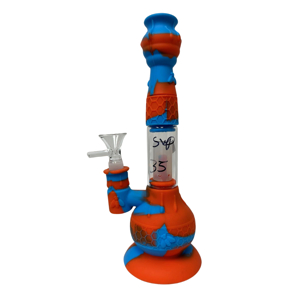9 INCHES 2 IN ONE SILICONE GLASS WATER PIPE ASSORTED COLORS (SWP35)