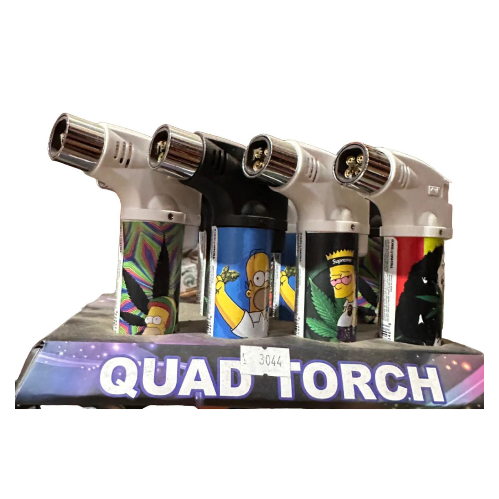 TECHNO TORCH ALL CARTOON MIX CHARACTER QUAD FLAME LIGHTER - PACK OF 15