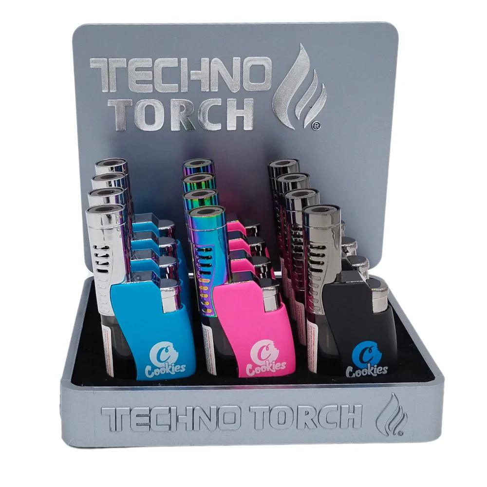 TECHNO TORCH WITH EXTENSION COOKIES DESIGN SINGLE FLAME LIGHTER - PACK OF 12