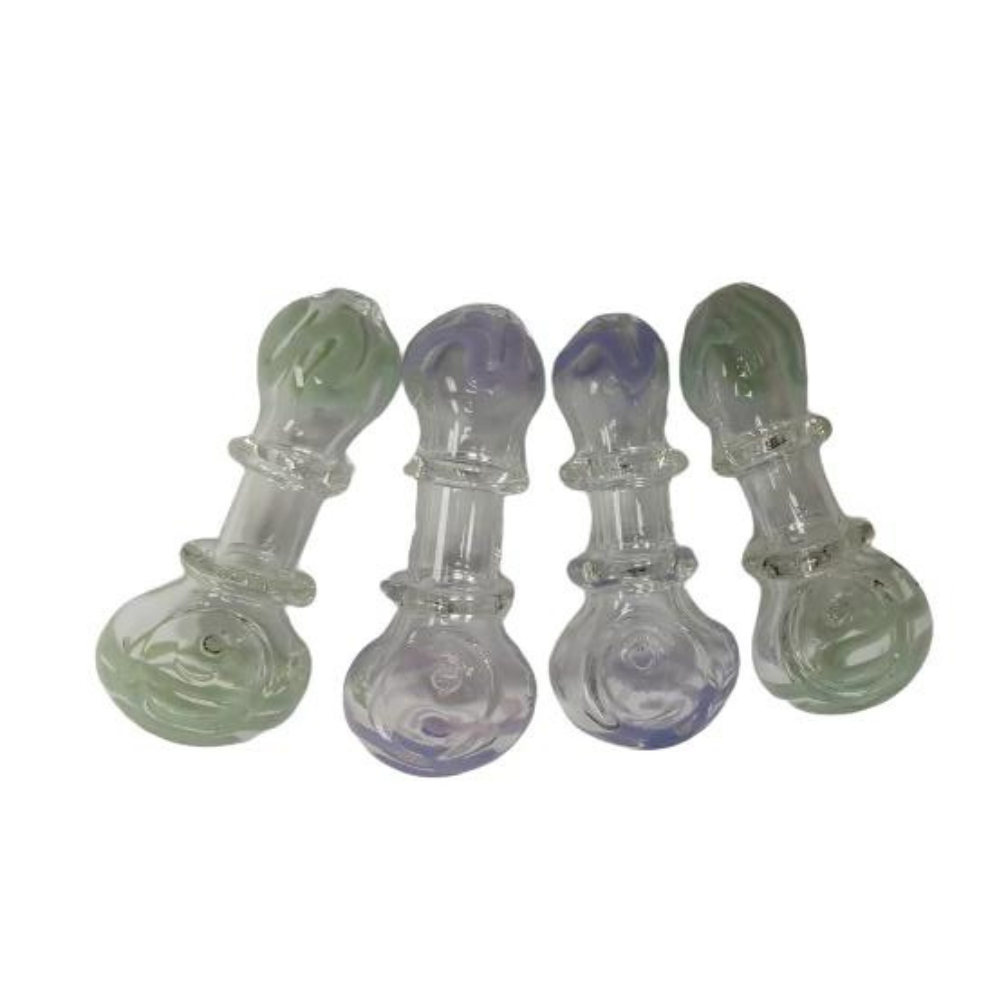GLASS HAND PIPE (SPOON) ASSORTED IN 3.25 INCHES & 2.75 INCHES - PACK OF 8 (HP38)