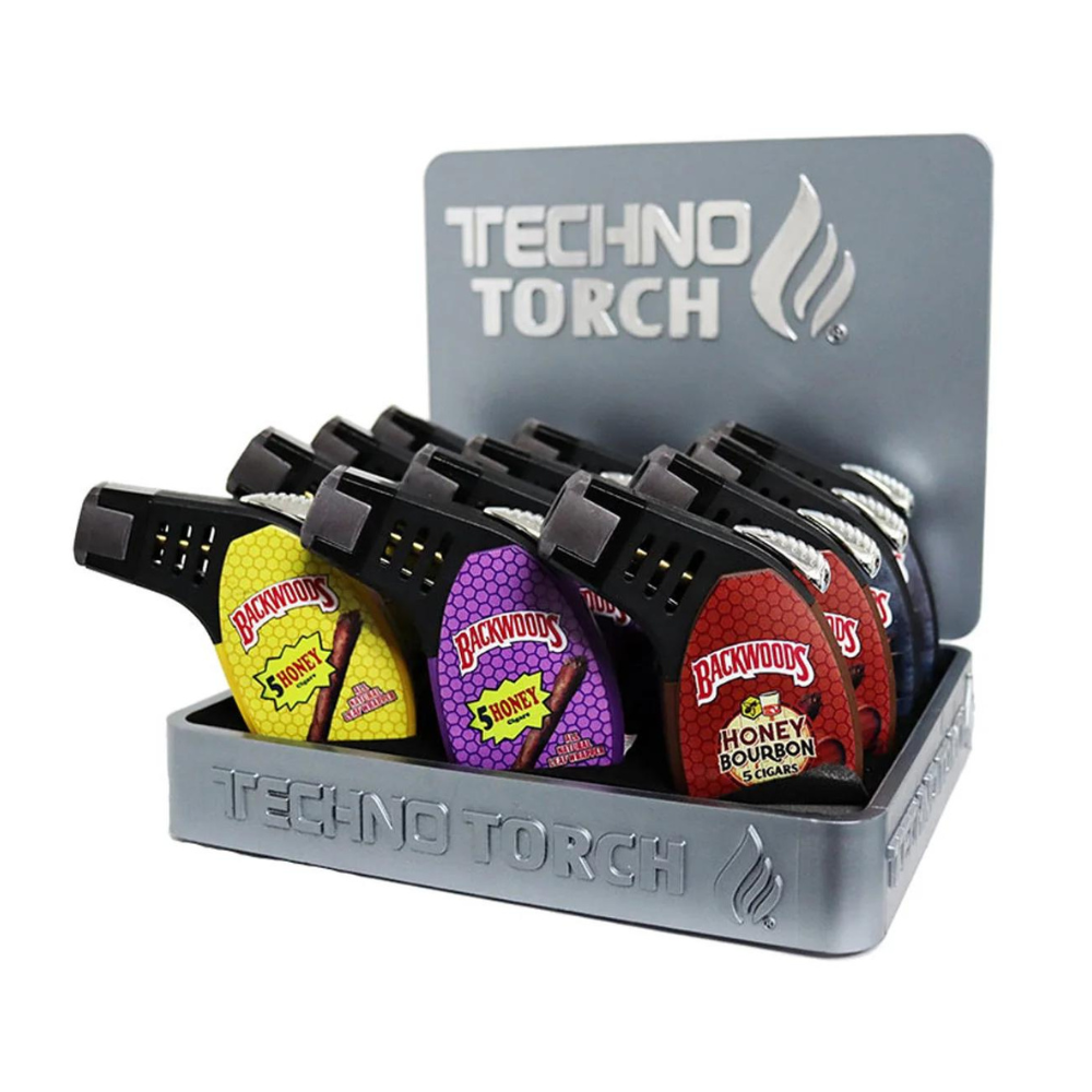 TECHNO TORCH BACKWOODS DESIGN SINGLE FLAME LIGHTER - PACK OF 12