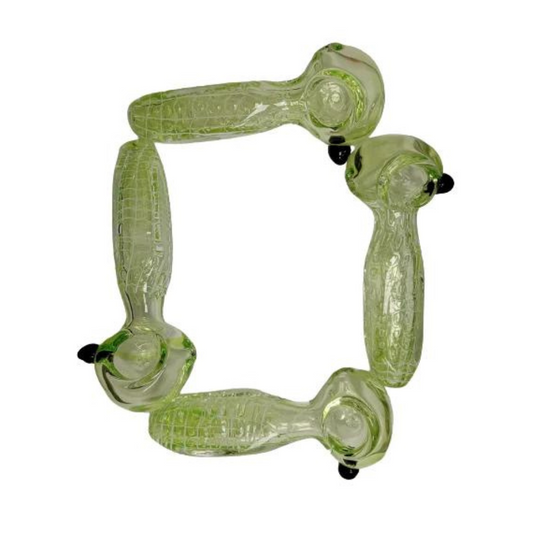 GREEN 4.25 INCHES AND 4 INCHES GLASS HAND PIPE (SPOON)  ASSORTED - PACK OF 5 (HP16)