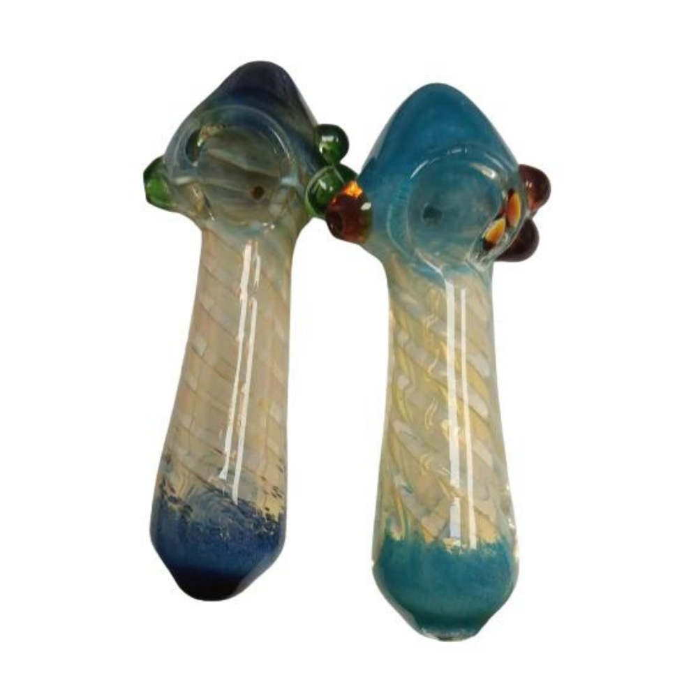 MULTI COLOR SPIRAL 5 INCHES GLASS HAND PIPE (SPOON) WITH KNOCKERS ASSORTED - PACK OF 4 (HP14)
